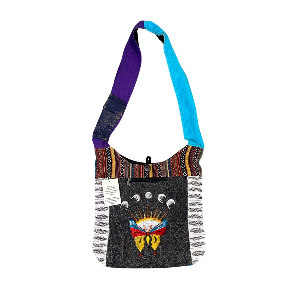 NWT Rising International Boho Hobo Bag Butterfly Moon Phases Handcrafted Nepal